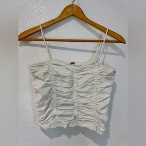 Free People Spaghetti Strap Ruched Crop Top Cotton White S Summer Beach Casual